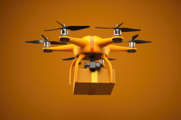 Um drone carregando um pacote pronto para entrega