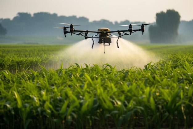 Foto um drone está voando por um campo com as palavras tp na parte de baixo