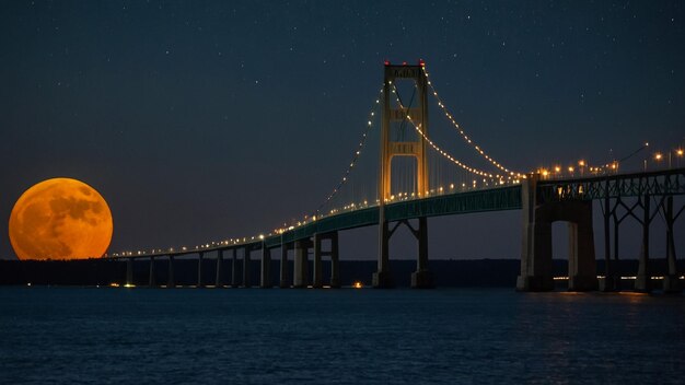 Foto um eclipse de lua de sangue tolo se erguendo sobre a ponte lions gate em vancouver, canadá