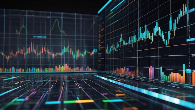 Um ecrã de computador com gráficos, gráficos e dados