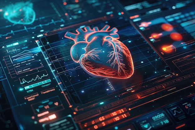 Um ecrã de computador com um coração em cardiologia