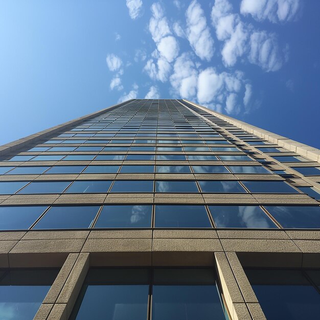 um edifício alto com um céu ao fundo e a palavra e na parte de baixo