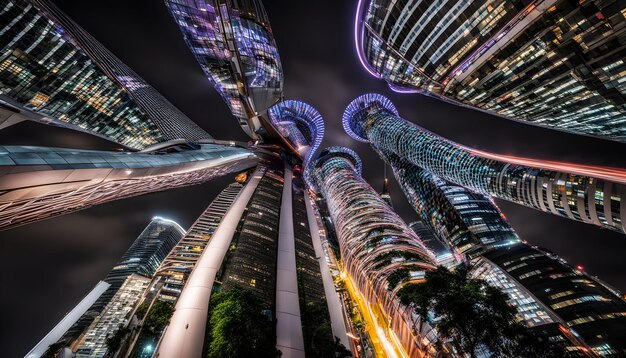 Foto um edifício com muitas janelas e um grande edifício com uma grande estrutura de vidro no meio