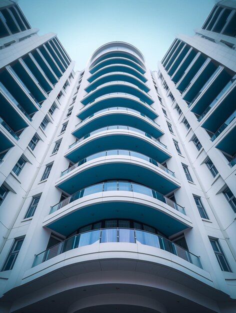 Um edifício com um céu azul ao fundo