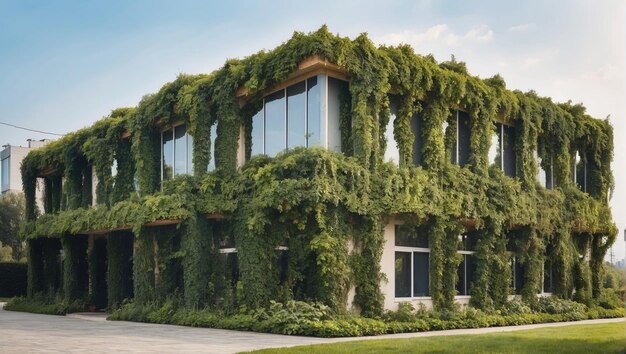 um edifício com um monte de plantas crescendo nele