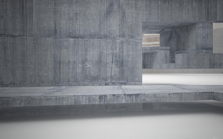 Foto um edifício de concreto com uma parede de concreto e uma placa que diz 'a palavra'