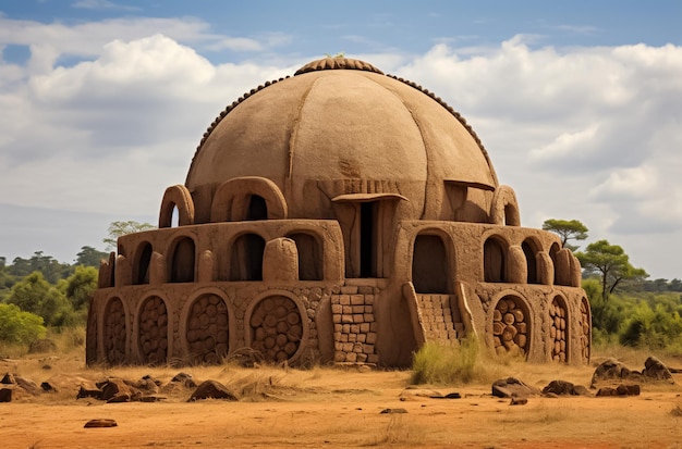 Foto um edifício de pedra com uma cúpula no estilo das artes tradicionais da áfrica oceania e das américas