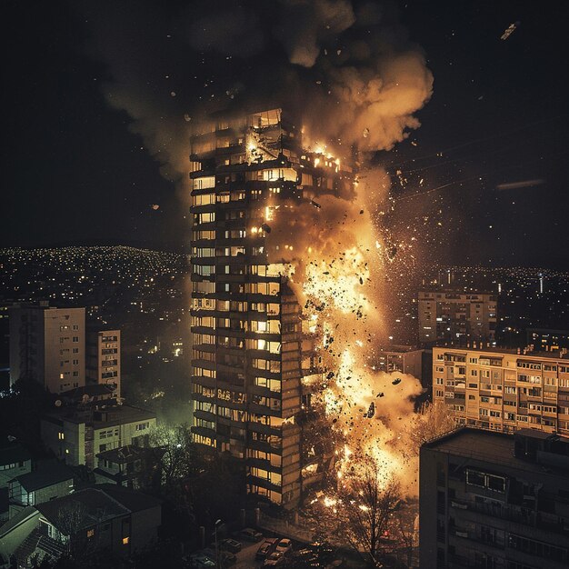 Foto um edifício que tem um incêndio.