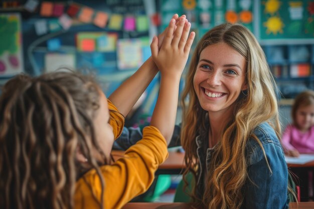 Um educador e um aluno a trocarem os cinco generativos.