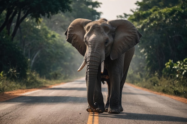 Foto um elefante a caminhar na estrada.