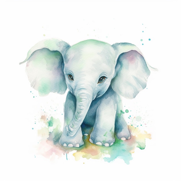 Um elefante bebê aquarela gerado ai