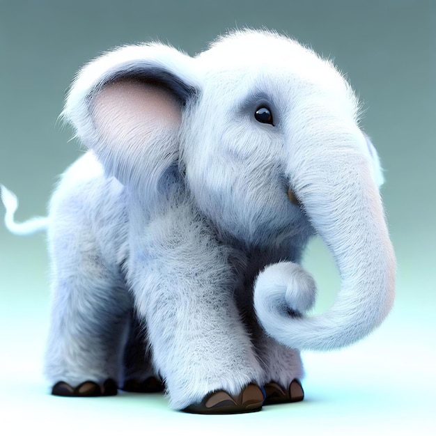 Um elefante branco com uma grande cauda branca