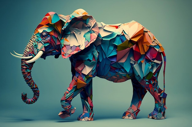 Um elefante colorido é retratado em uma imagem 3d