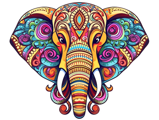 Foto um elefante com padrões coloridos