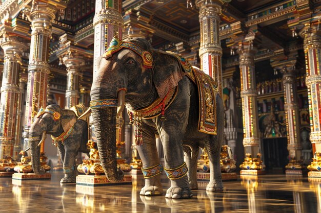 Foto um elefante com uma crista dourada e vermelha nas costas