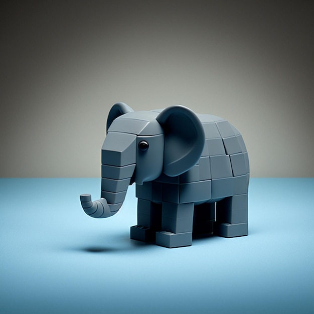 Um elefante de lego feito de blocos de lego é mostrado em uma superfície azul.