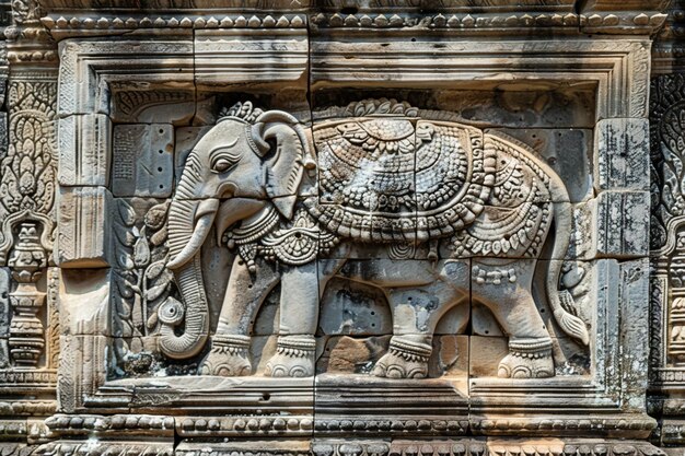 um elefante de pedra com um dragão na cabeça