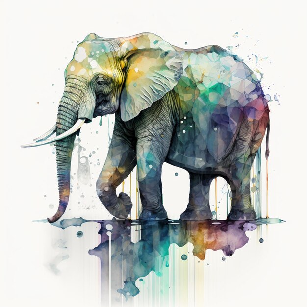 Um elefante é pintado com um fundo colorido e a palavra elefante nele.