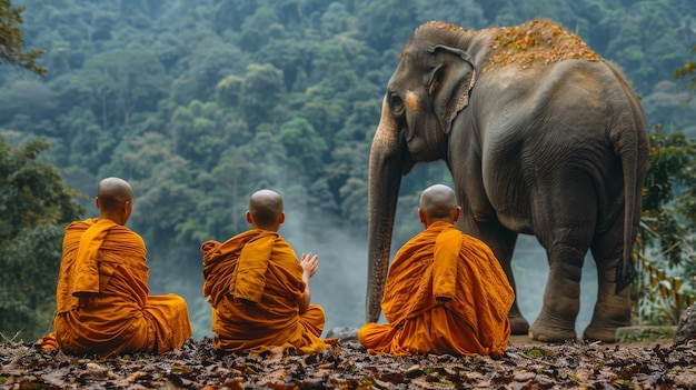 Um elefante e três noviços