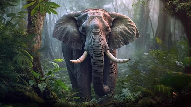 Um elefante em uma floresta Arte IA generativa