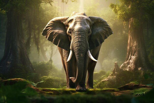 Um elefante na floresta é exibido em uma cativante ilustração vetorial