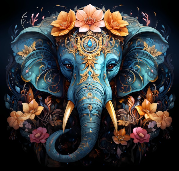 Um elefante na tradição indiana com decoração floral brilhante