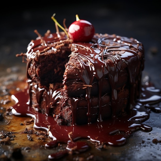 Um elegante bolo de chocolate em forma de coração.