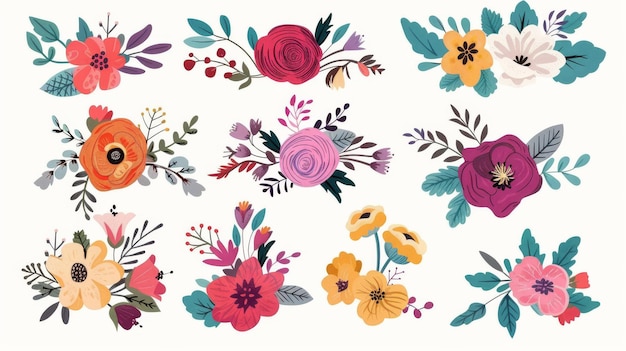 Um elegante desenho gráfico de flores com elementos florais desenhados à mão sobre um fundo moderno