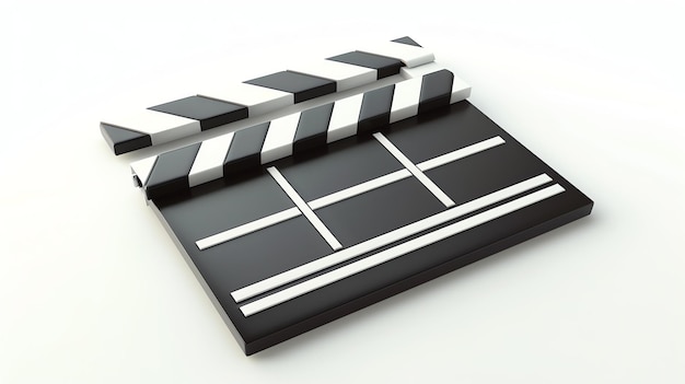 Um elegante ícone de clapperboard de filme renderizado em 3D perfeito para projetos relacionados a filmes com um fundo branco para fácil isolamento
