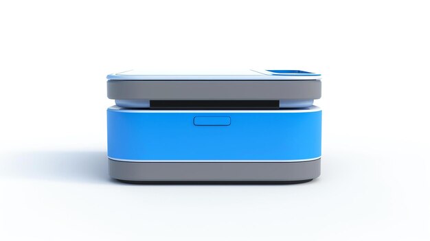 Um elegante ícone moderno renderizado em 3D de uma impressora azul e cinza destacando-se contra um fundo branco limpo Perfeito para ilustrar tecnologia de impressão ou conceitos relacionados à oficina
