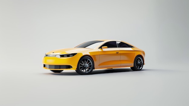Um elegante sedan amarelo é exibido em um ambiente simples de estúdio O carro é elegante e com um design moderno