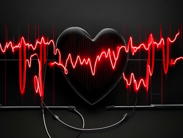 Um eletrocardiograma preto com música vermelha e notas corações vermelhos hd imagem gratuita
