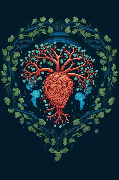 um emblema para o Dia Mundial da Lepra com uma bactéria da lepra estilizada cercada por um coração