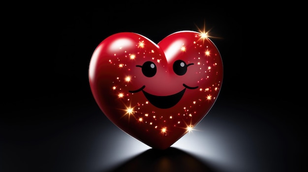 Um emoji vermelho em forma de coração com estrelas brilhantes ao redor