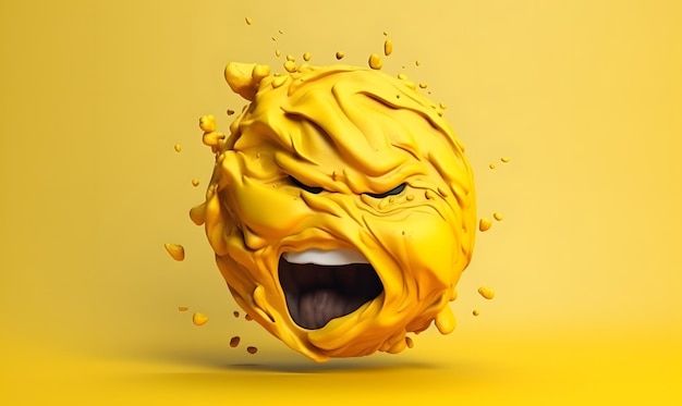 Um emoticon 3D amarelo com raiva em um fundo liso IA generativa