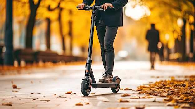 Um empresário a andar de scooter na rua da cidade Generative Ai