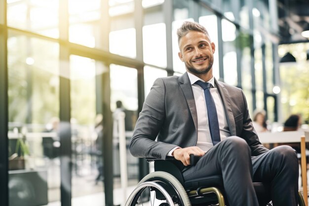 Um empresário em uma cadeira de rodas em um ambiente de trabalho profissional IA generativa