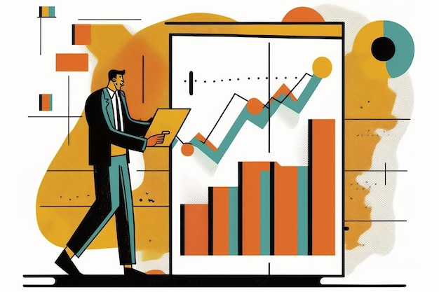 Um empresário estudando um gráfico de crescimento econômico