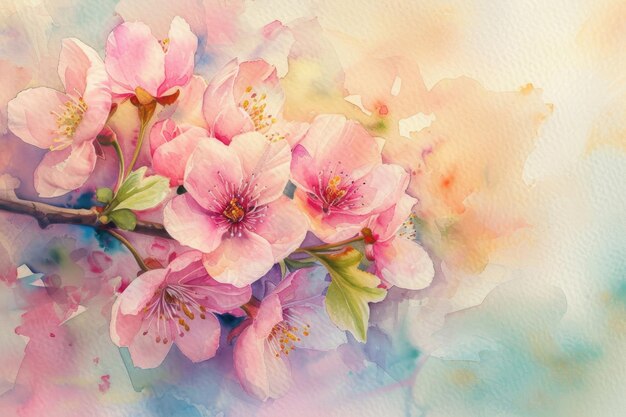 Um encantador desenho a aquarela capturando a delicada beleza das flores da primavera