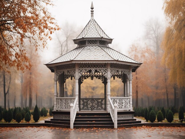 Foto um encantador gazebo cinza no exterior de uma casa geração de ia