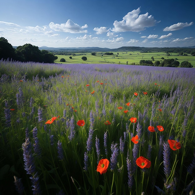 Um encantador prado de flores de lavanda no campo