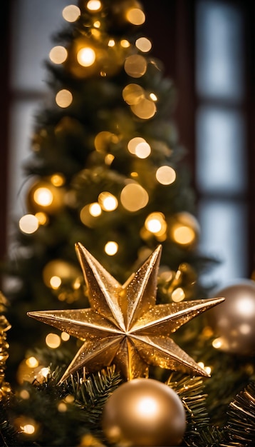 um enfeite de árvore de Natal dourado