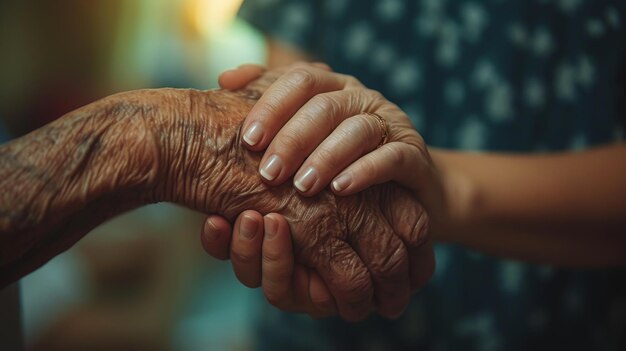 Um enfermeiro ou médico dá apoio a um homem durante sua recuperação ou perda Um cuidador mostra bondade a um paciente idoso enquanto faz um exame em uma casa de repouso, residência de idosos ou hospital