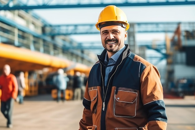 Um engenheiro ansioso com um capacete protetor