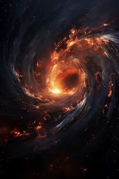 Um enorme buraco negro cercado por uma matéria giratória foto realista
