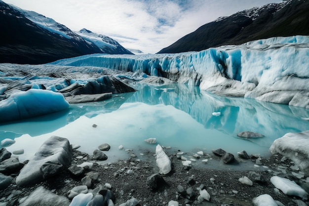 Um enorme glaciar coberto de gelo e neve