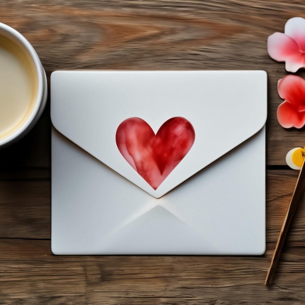 Um envelope branco com um coração.