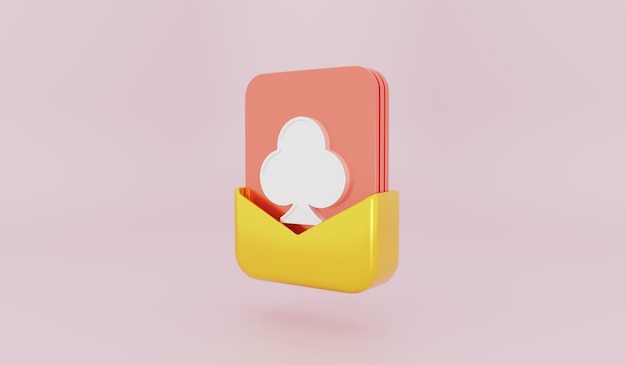 Um envelope rosa com um logotipo de cartão no meio e um círculo branco na parte inferior.