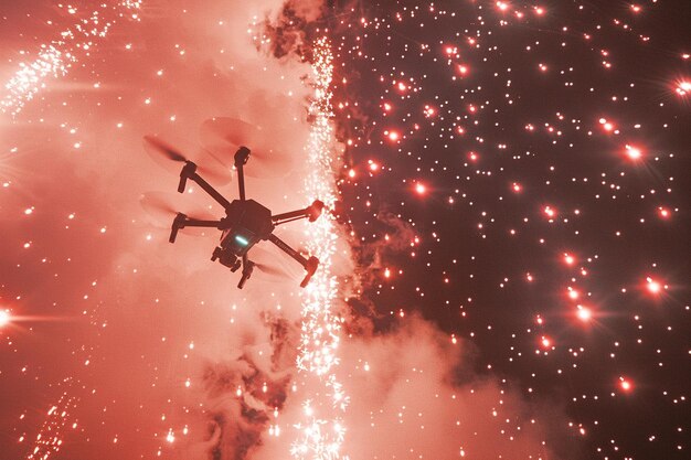 Foto um enxame de drones mostra a criação de uma exposição de luzes hipnotizantes