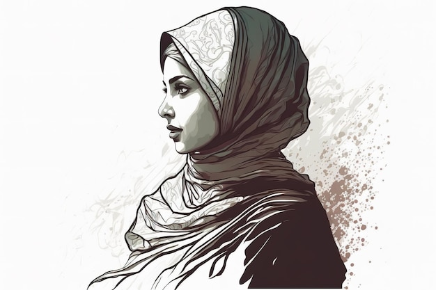 Um esboço de uma mulher vestindo um hijab